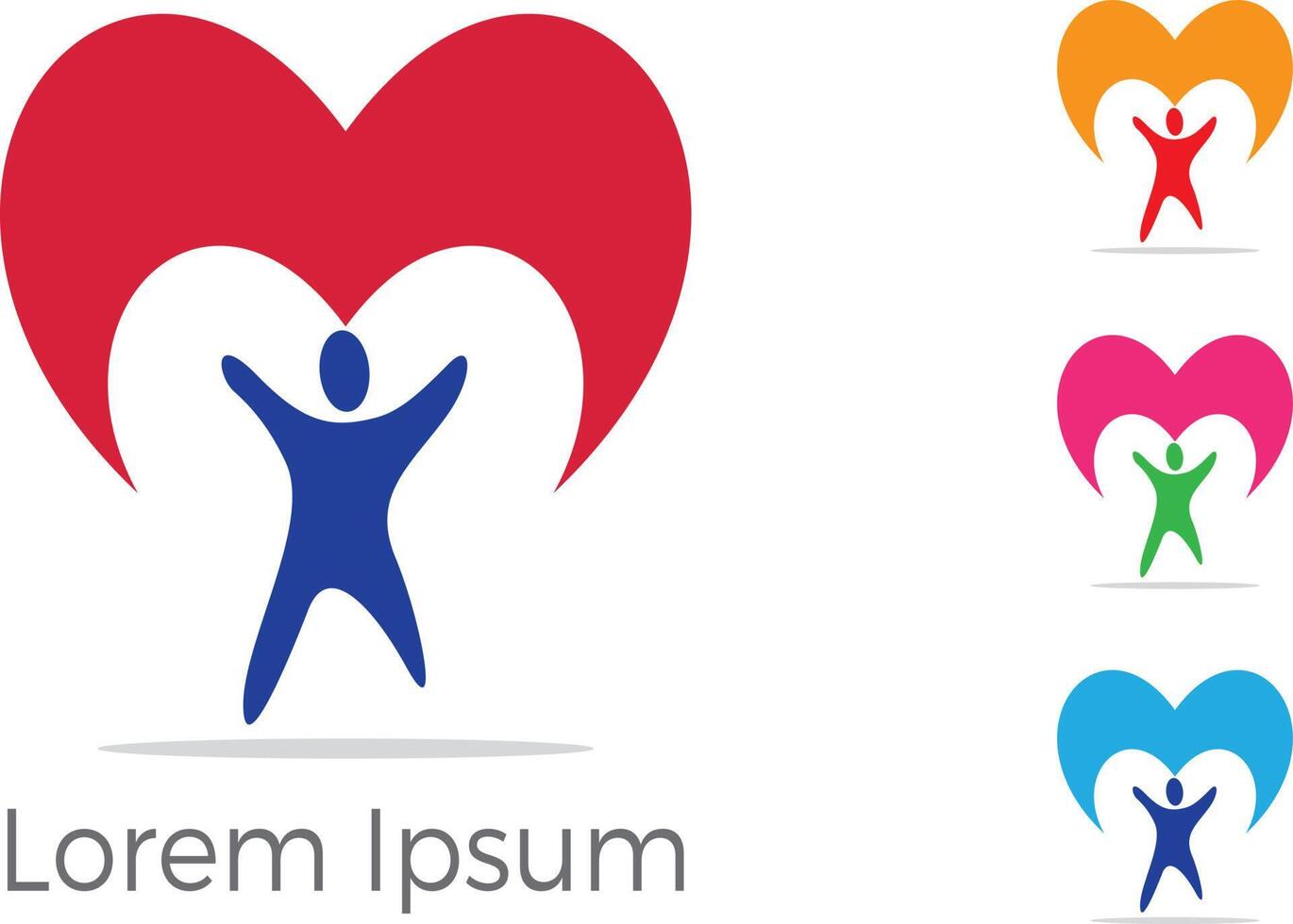 logotipo do centro de cuidados infantis, caridade e conceito de vetor de apoio, órfãos no ícone do coração, amor e ilustração vetorial de vida feliz.