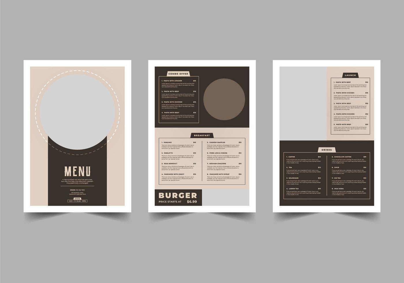 modelo de folheto de menu de restaurante em tons de marrom vetor