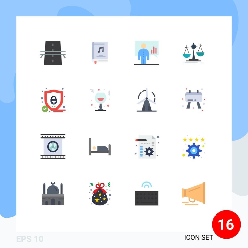 conjunto de pictogramas de 16 cores planas simples de gráfico de apresentação de música de equilíbrio de perda pacote editável de elementos de design de vetores criativos