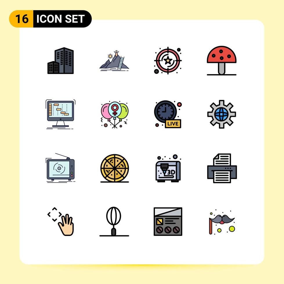 conjunto de 16 sinais de símbolos de ícones de interface do usuário modernos para o cogumelo de classificação de natureza deableton outono elementos de design de vetores criativos editáveis