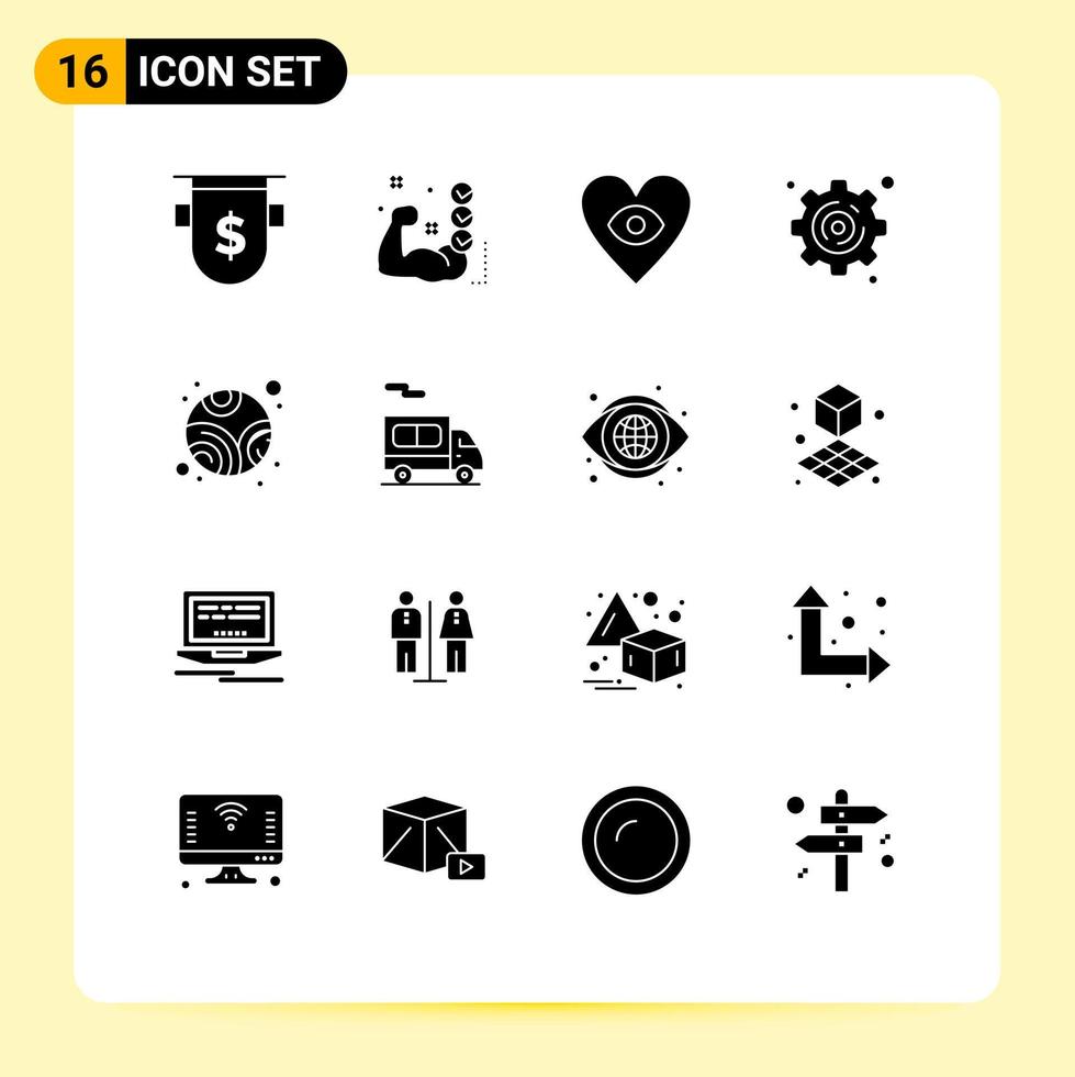 pacote de linha vetorial editável de 16 glifos sólidos simples do equipamento de rotina de configuração do planeta ama elementos de design vetorial editável vetor