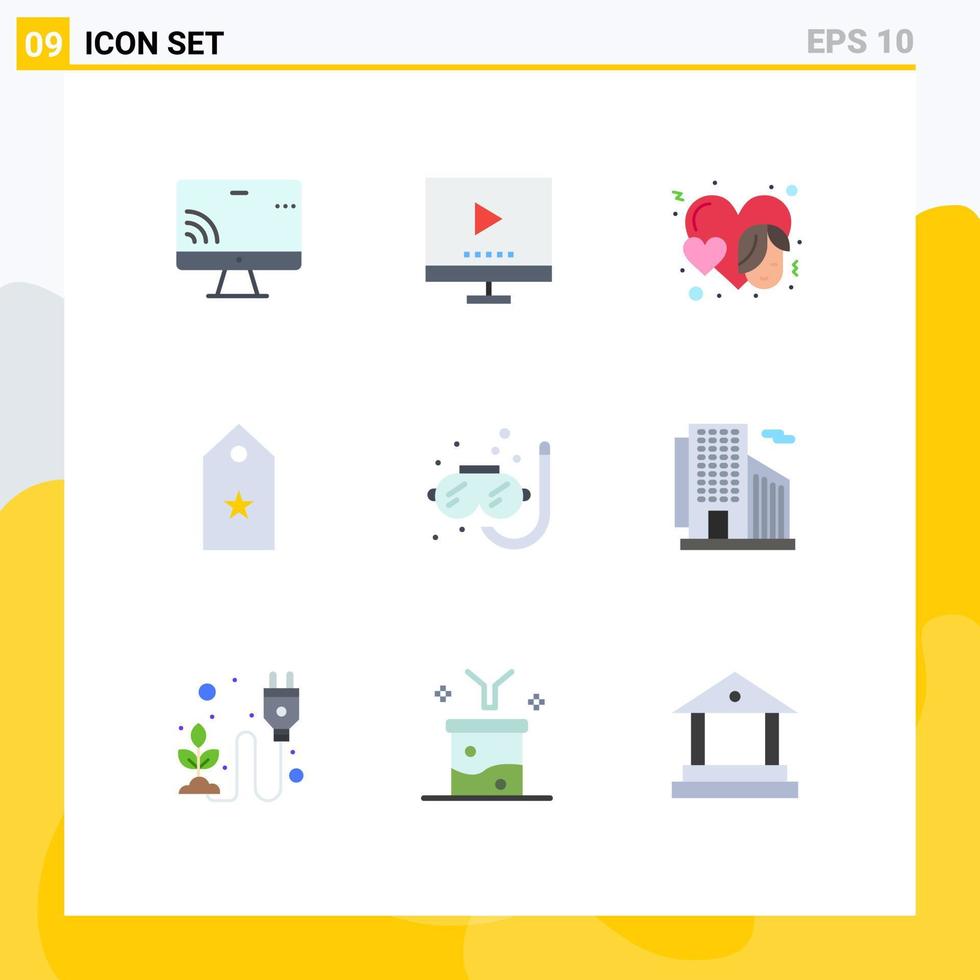 conjunto de 9 sinais de símbolos de ícones de interface do usuário modernos para vídeo de classificação de tag elementos de design de vetores editáveis de uma face