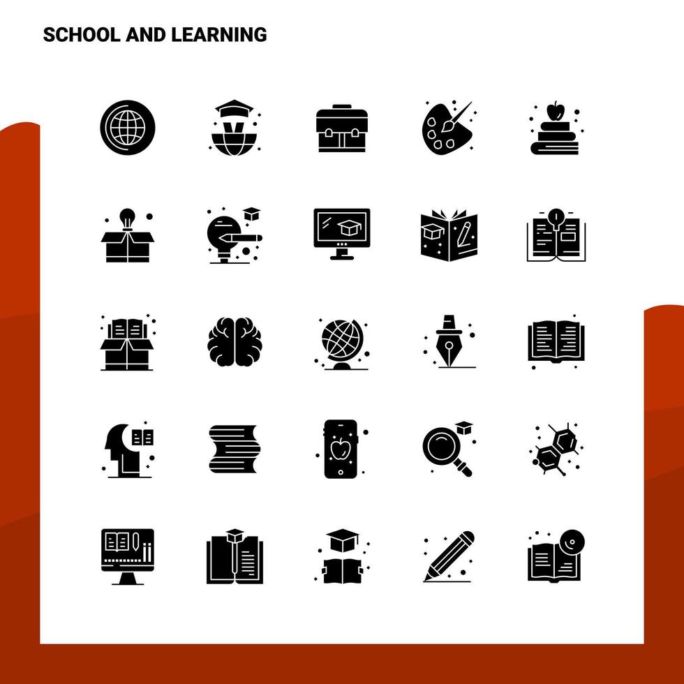 25 conjunto de ícones de escola e aprendizagem modelo de ilustração vetorial de ícone de glifo sólido para web e ideias móveis para empresa de negócios vetor