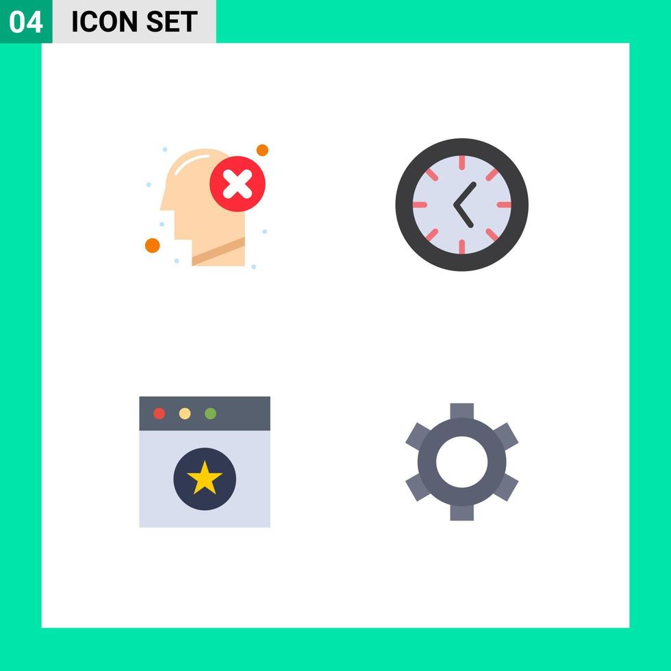 4 ícones criativos, sinais modernos e símbolos do cérebro mac, engrenagem do relógio humano, elementos de design vetorial editáveis vetor