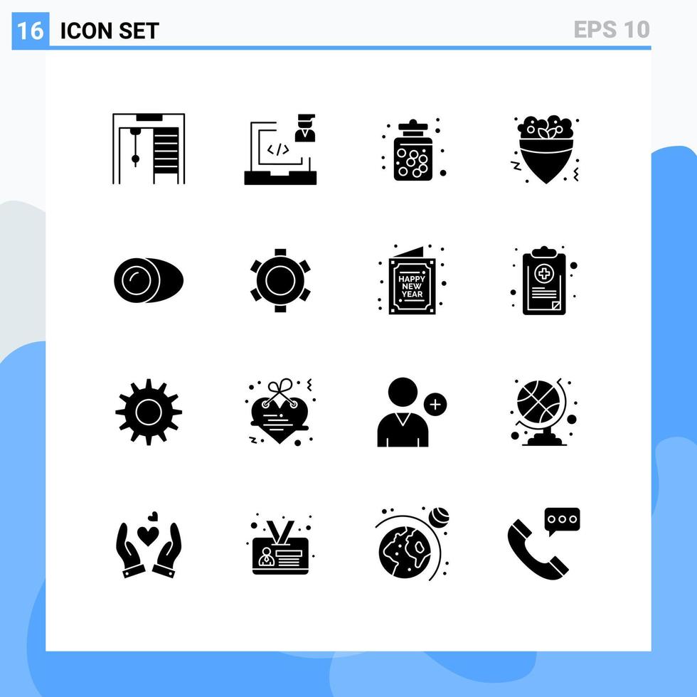 conjunto de 16 sinais de símbolos de ícones de interface do usuário modernos para farinha de coco doces alimentos doces elementos de design vetorial editáveis vetor