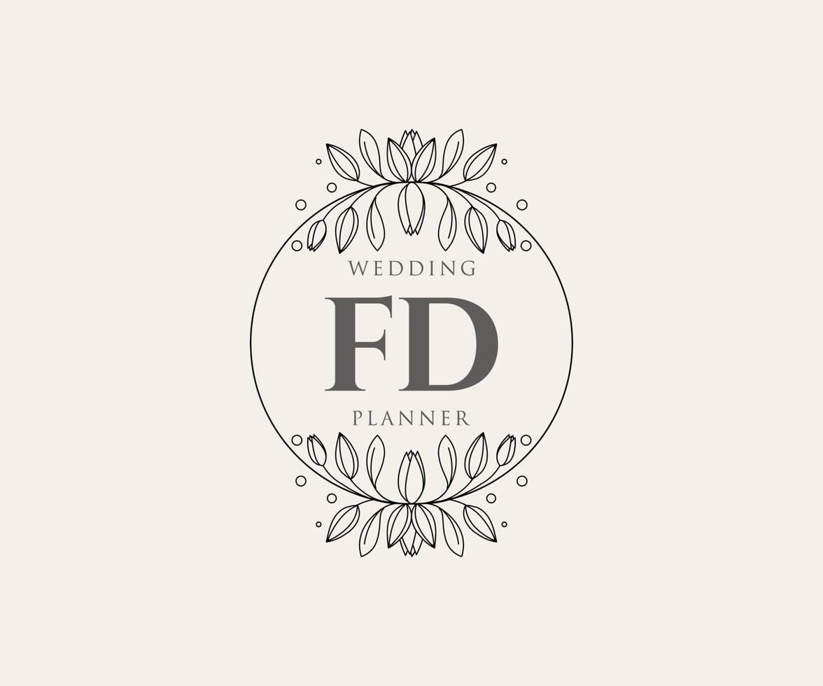 coleção de logotipos de monograma de casamento de letra inicial fd, modelos modernos minimalistas e florais desenhados à mão para cartões de convite, salve a data, identidade elegante para restaurante, boutique, café em vetor