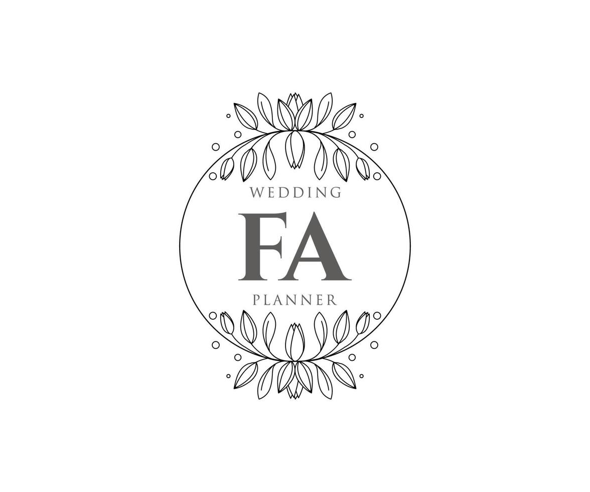 coleção de logotipos de monograma de casamento de letras iniciais fa, modelos minimalistas e florais modernos desenhados à mão para cartões de convite, salve a data, identidade elegante para restaurante, boutique, café em vetor