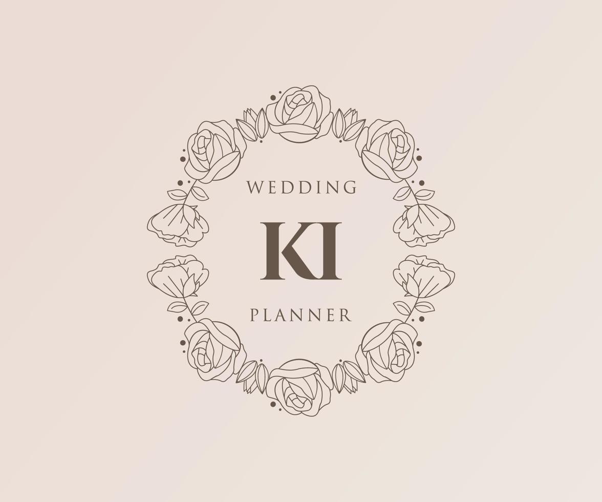 coleção de logotipos de monograma de casamento de letras iniciais ki, modelos modernos minimalistas e florais desenhados à mão para cartões de convite, salve a data, identidade elegante para restaurante, boutique, café em vetor