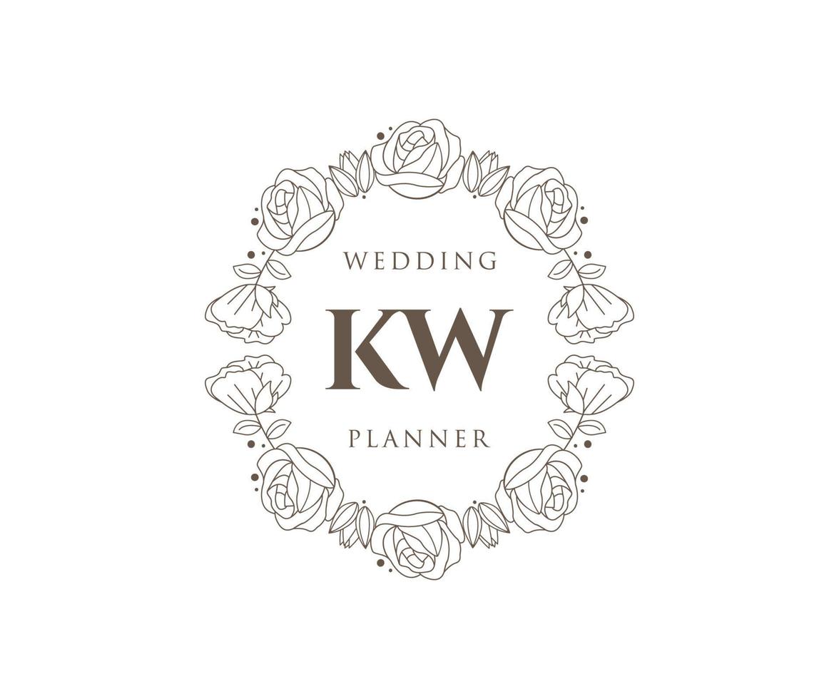 coleção de logotipos de monograma de casamento de letras iniciais kw, modelos modernos minimalistas e florais desenhados à mão para cartões de convite, salve a data, identidade elegante para restaurante, boutique, café em vetor