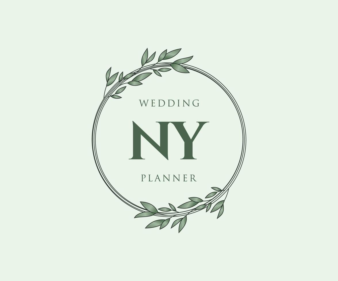 coleção de logotipos de monograma de casamento de letras iniciais de ny, modelos modernos minimalistas e florais desenhados à mão para cartões de convite, salve a data, identidade elegante para restaurante, boutique, café em vetor