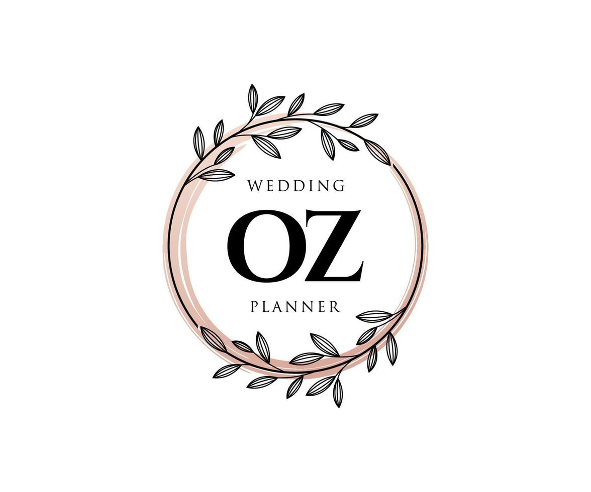 coleção de logotipos de monograma de casamento de carta inicial de oz, modelos modernos minimalistas e florais desenhados à mão para cartões de convite, salve a data, identidade elegante para restaurante, boutique, café em vetor