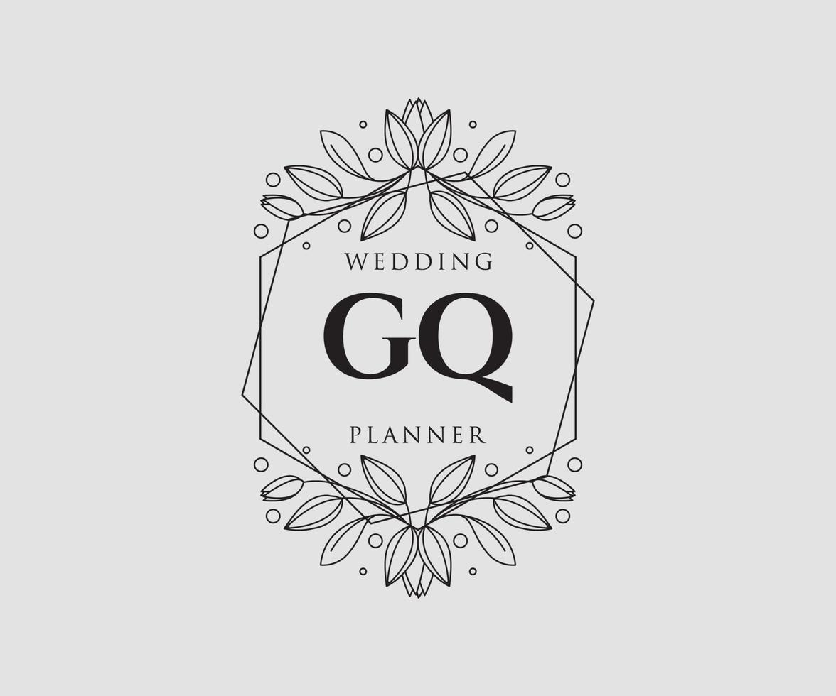 gq letras iniciais coleção de logotipos de monograma de casamento, modelos minimalistas e florais modernos desenhados à mão para cartões de convite, salve a data, identidade elegante para restaurante, boutique, café em vetor