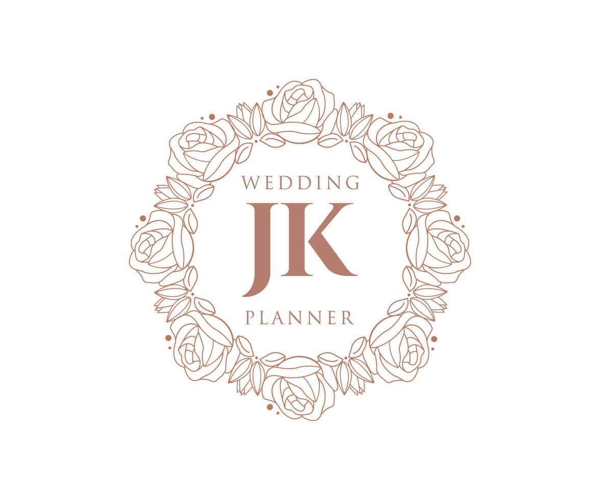 jk letras iniciais coleção de logotipos de monograma de casamento, modelos minimalistas e florais modernos desenhados à mão para cartões de convite, salve a data, identidade elegante para restaurante, boutique, café em vetor