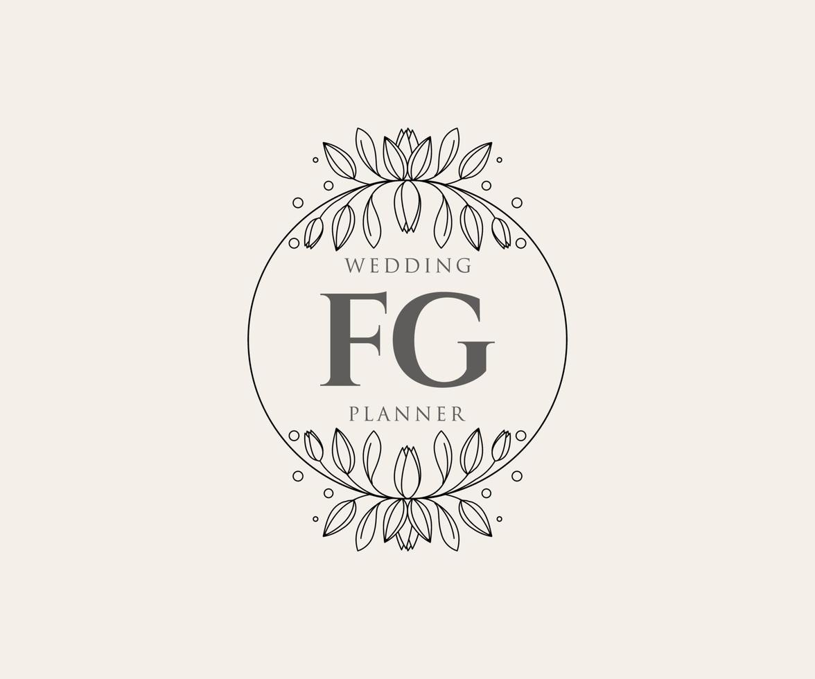 fg letras iniciais coleção de logotipos de monograma de casamento, modelos modernos minimalistas e florais desenhados à mão para cartões de convite, salve a data, identidade elegante para restaurante, boutique, café em vetor