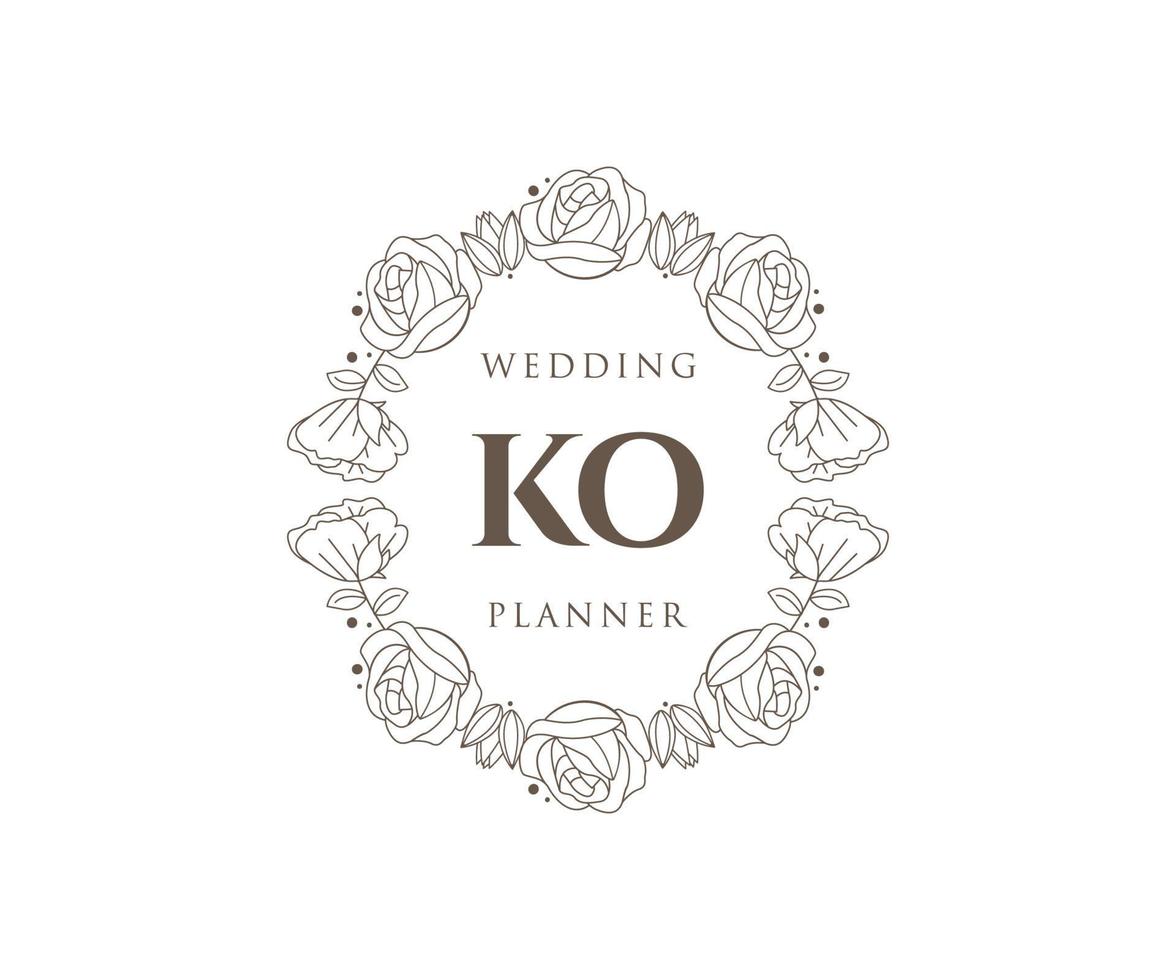 coleção de logotipos de monograma de casamento de letras iniciais ko, modelos modernos minimalistas e florais desenhados à mão para cartões de convite, salve a data, identidade elegante para restaurante, boutique, café em vetor