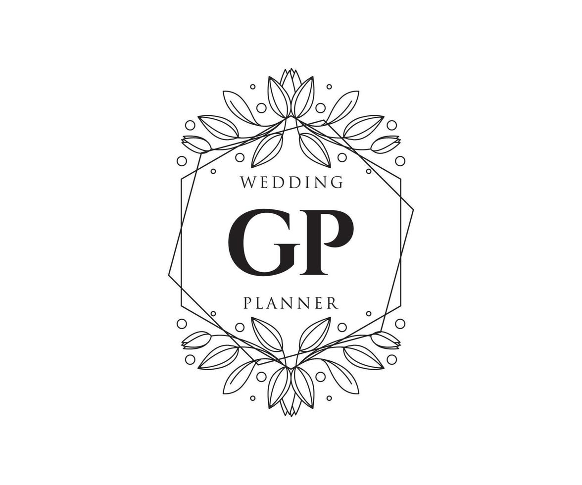 coleção de logotipos de monograma de casamento de letras iniciais gp, modelos modernos minimalistas e florais desenhados à mão para cartões de convite, salve a data, identidade elegante para restaurante, boutique, café em vetor