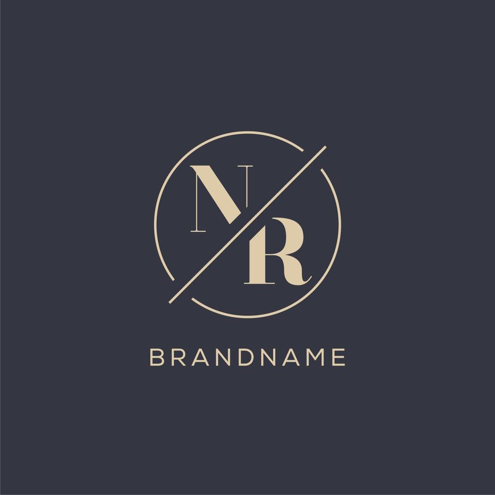 logotipo da letra inicial nr com linha de círculo simples, estilo de logotipo de monograma de aparência elegante vetor