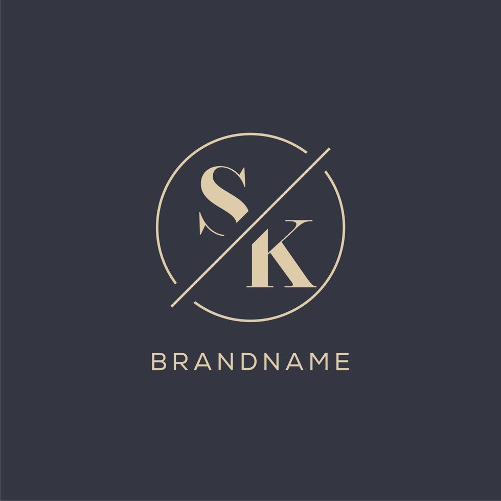 logotipo da letra inicial sk com linha de círculo simples, estilo de logotipo de monograma de aparência elegante vetor