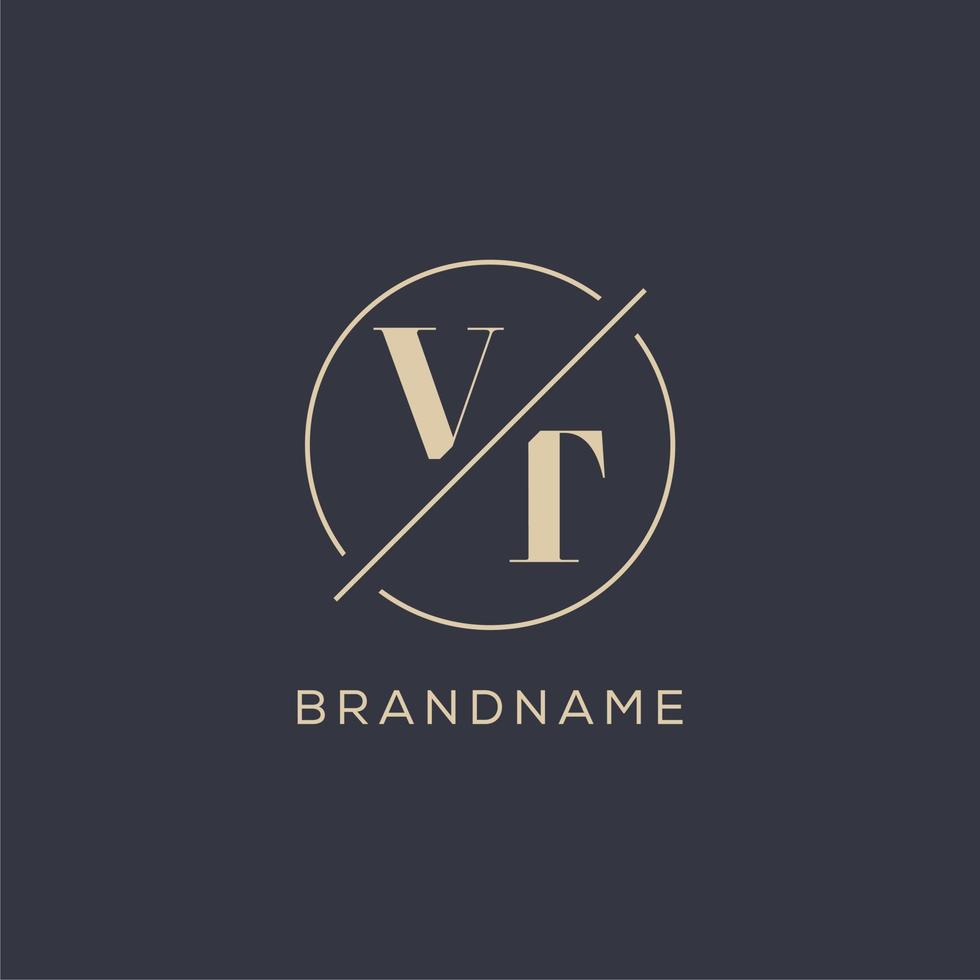 logotipo de letra inicial vt com linha de círculo simples, estilo de logotipo de monograma de aparência elegante vetor