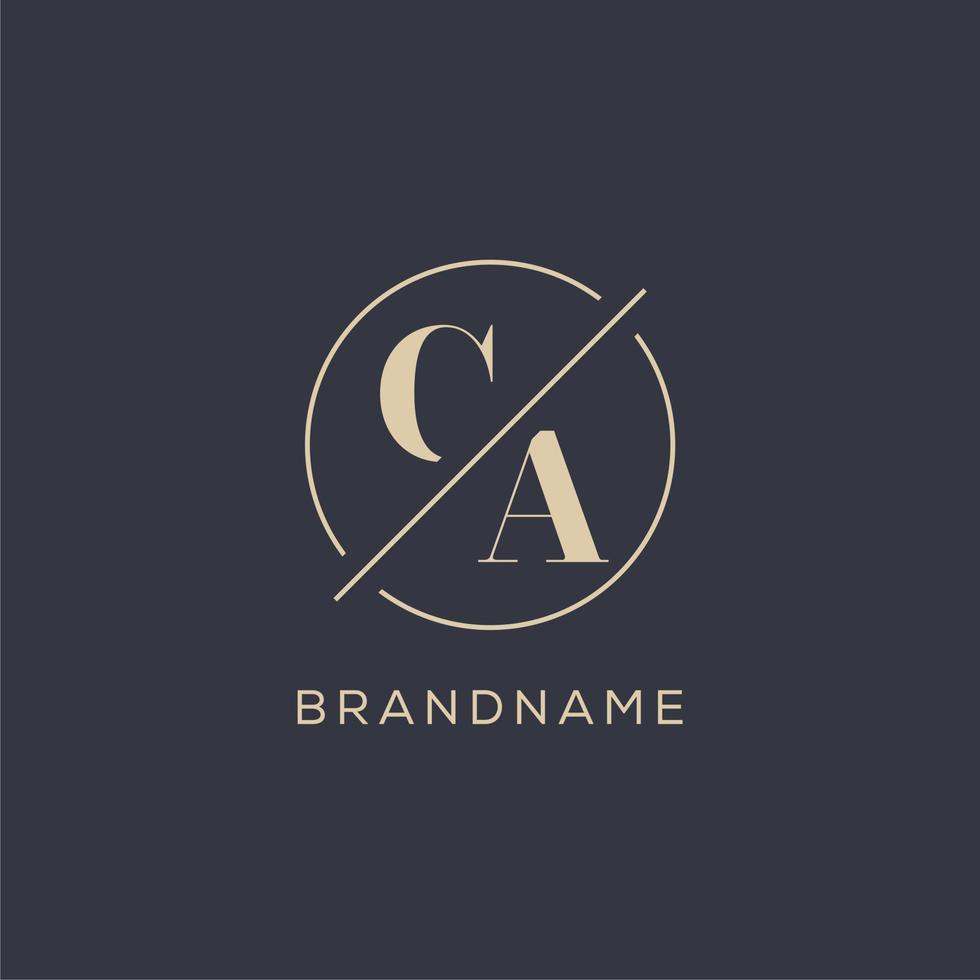 logotipo da letra inicial ca com linha de círculo simples, estilo de logotipo de monograma de aparência elegante vetor