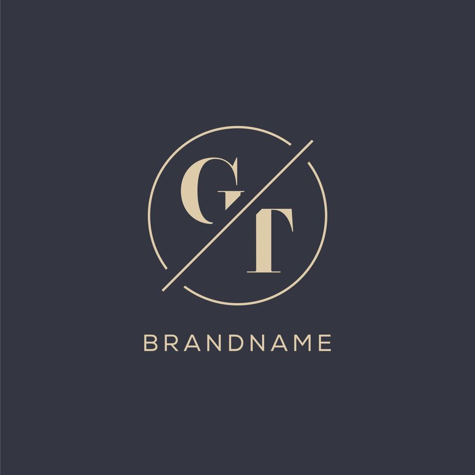 logotipo da letra inicial gt com linha de círculo simples, estilo de logotipo de monograma de aparência elegante vetor