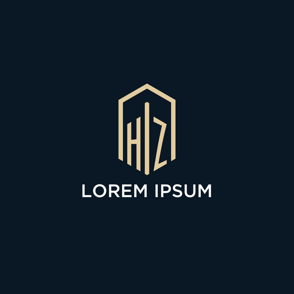 hz logotipo monograma inicial com estilo de forma hexagonal, inspiração de ideias de design de logotipo imobiliário vetor