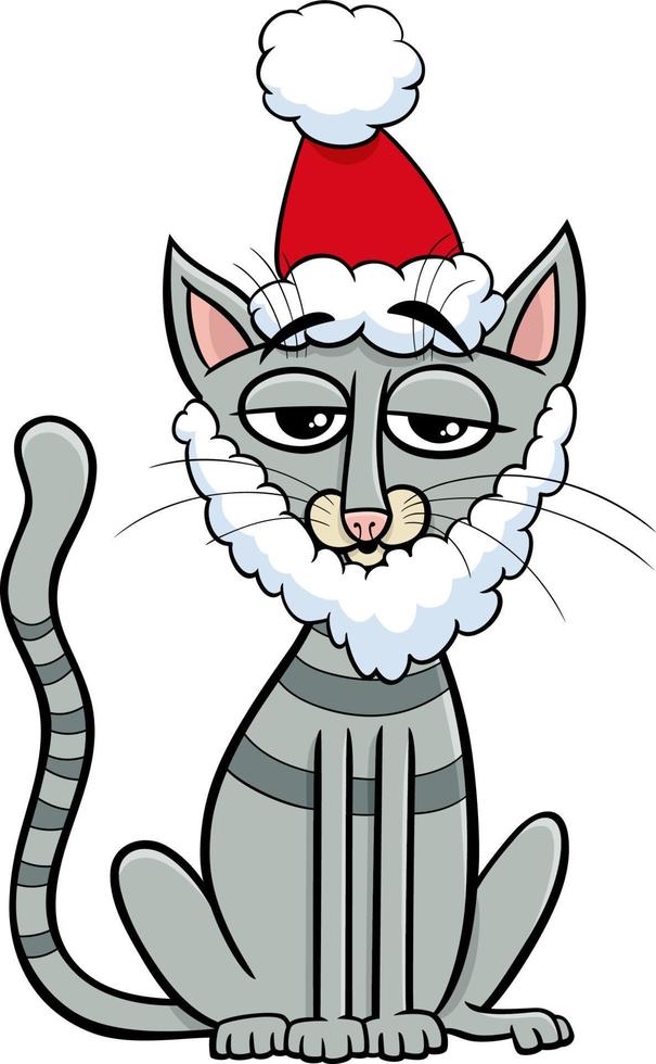 gato de desenho animado com barba de papai noel na época do natal vetor