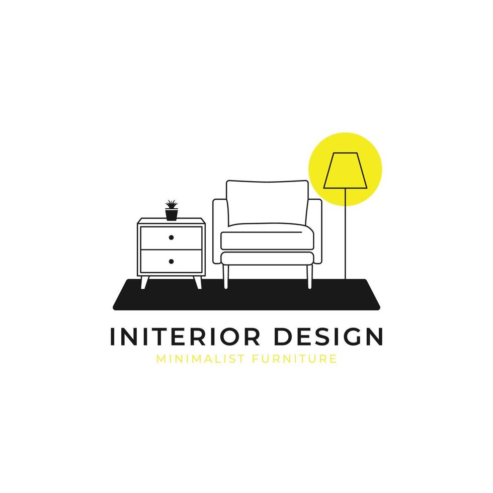 quarto interior minimalista, vetor de design de logotipo de móveis de galeria