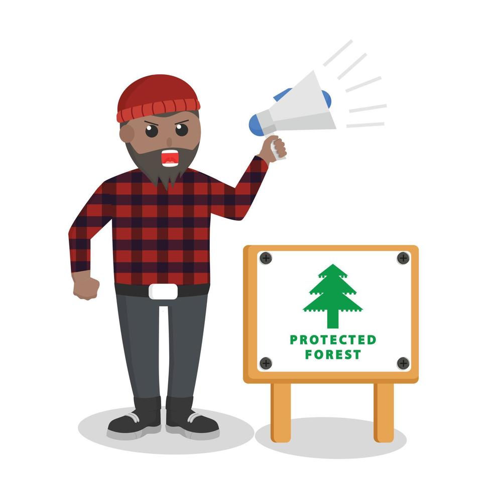 lenhador africano com personagem de design de sinal de floresta protegida em fundo branco vetor