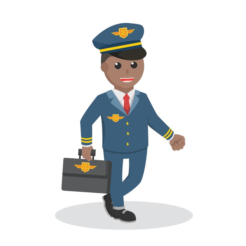 piloto africano com personagem de design de informações de maleta em fundo branco vetor