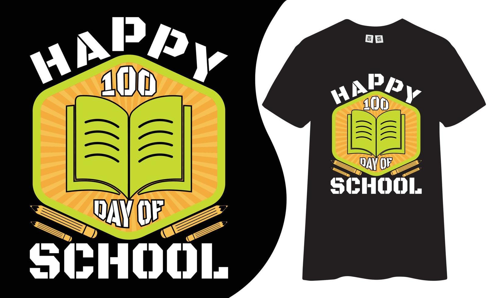 feliz 100 dias de t-shirt de vetor de tipografia escolar. Projeto