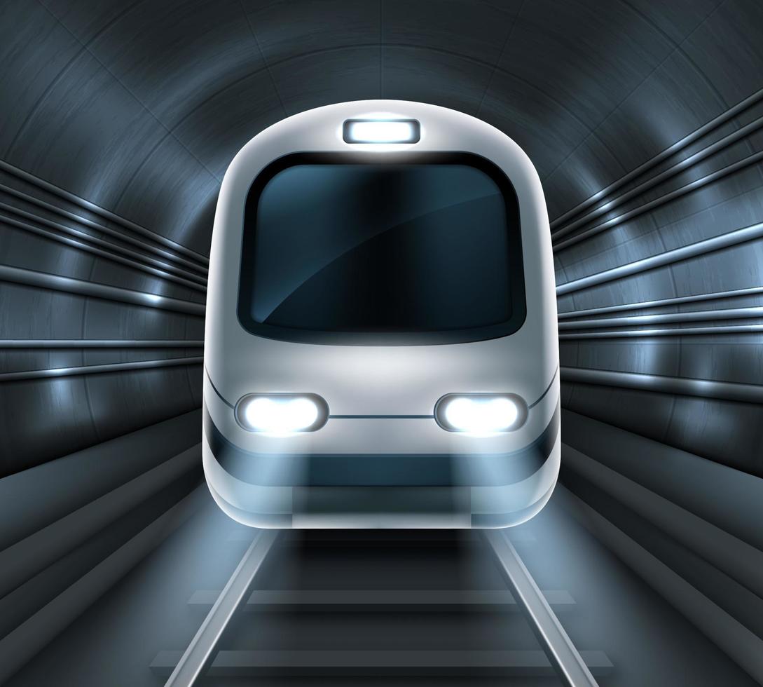 trem do metrô na locomotiva vista frontal do túnel do metrô vetor