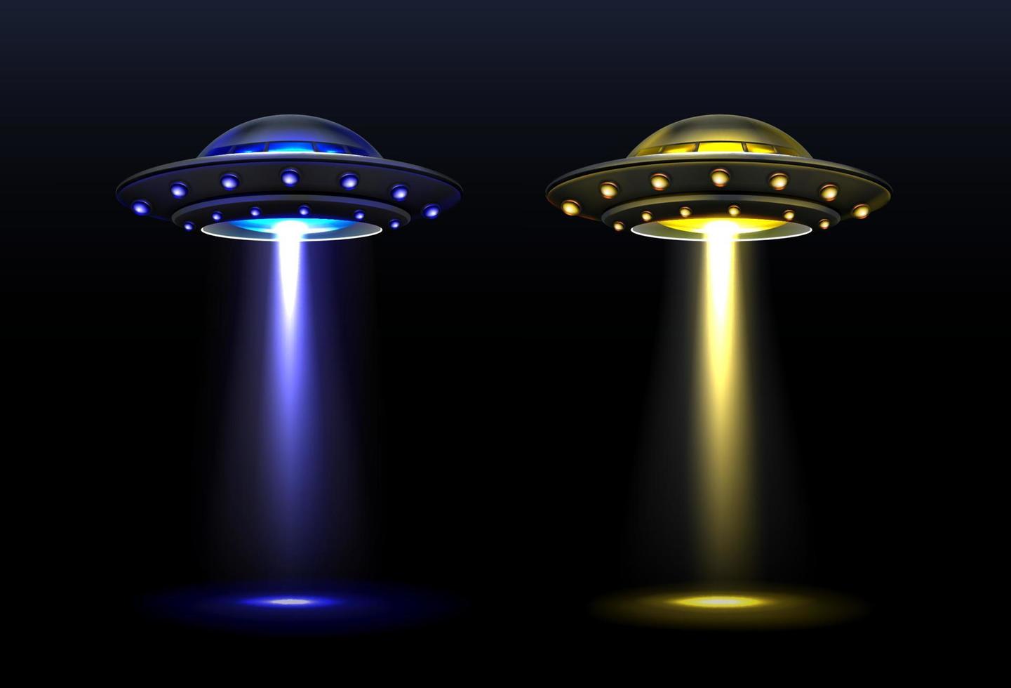 ufo 3d, naves espaciais alienígenas vetoriais com feixe de luz vetor