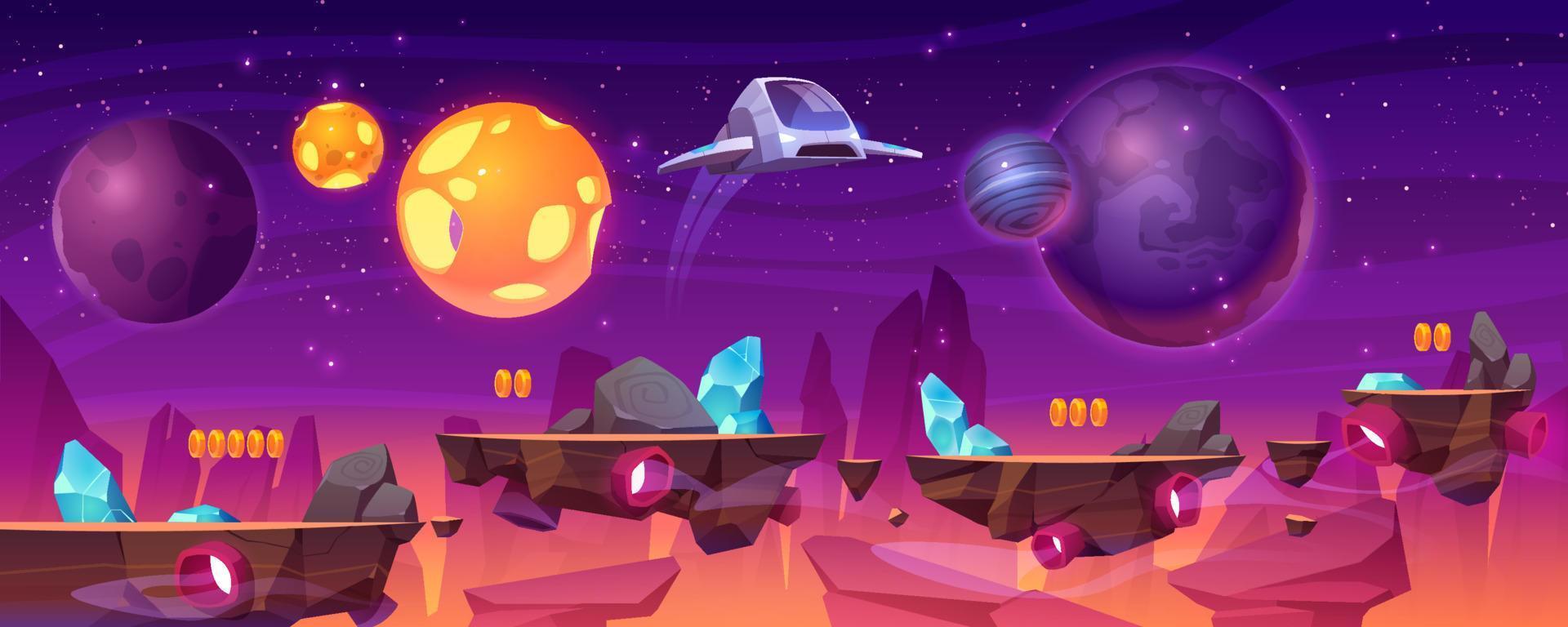 plataforma de jogo espacial, desenho animado 2d gui planeta alienígena vetor