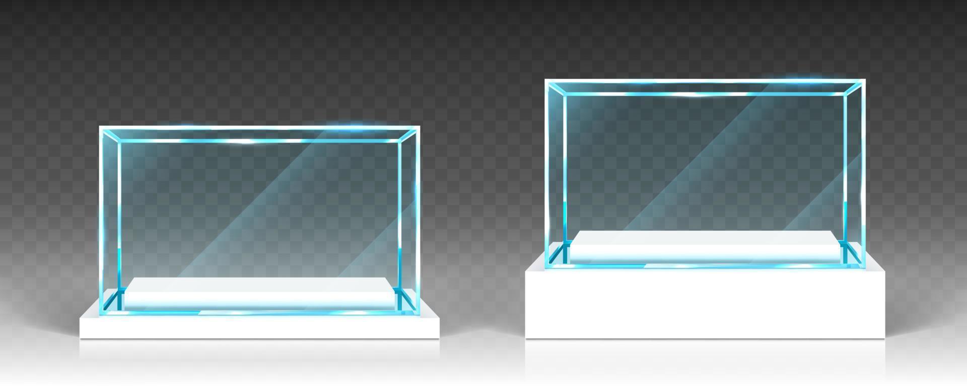 vitrine de vidro, exibir, exibir caixas transparentes vetor