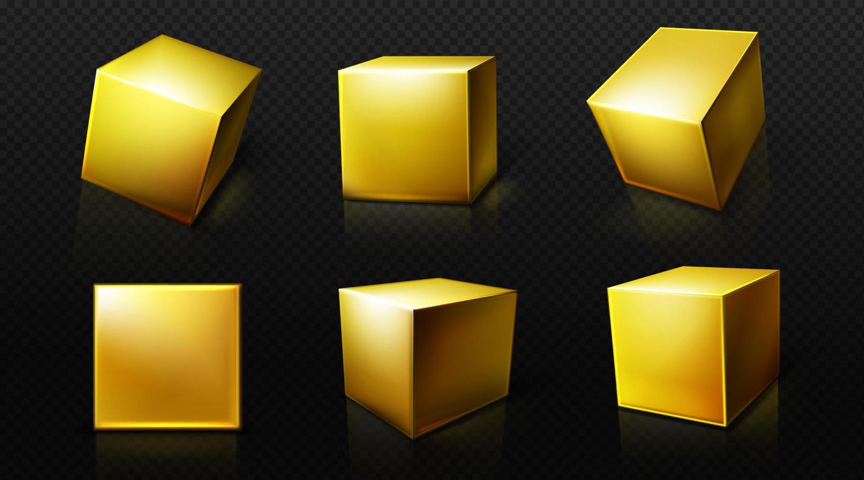 cubo de ouro, caixa dourada quadrada 3d, blocos cúbicos vetor