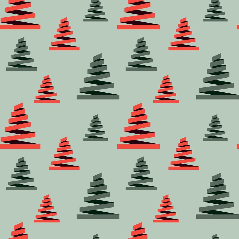padrão de vetor sem costura com árvores de natal feitas de fita verde e vermelha. ornamento de inverno para papel de parede, papel de embrulho, têxtil, tecido, capa, fundo de página da web, texturas de superfície, presentes