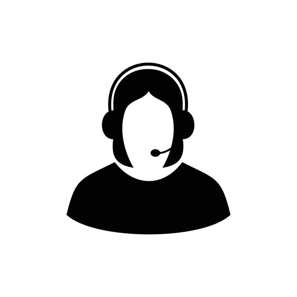 design de ícone de call center. sinal e símbolo de informações de atendimento ao cliente. mulher com ilustração vetorial de fone de ouvido. vetor