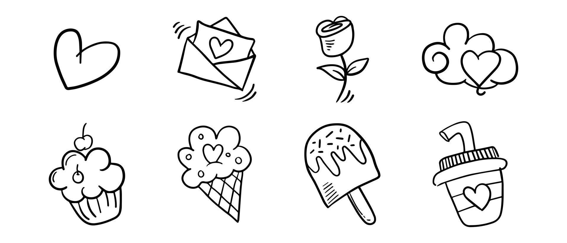 doodle amor e comida, ilustração vetorial. vetor