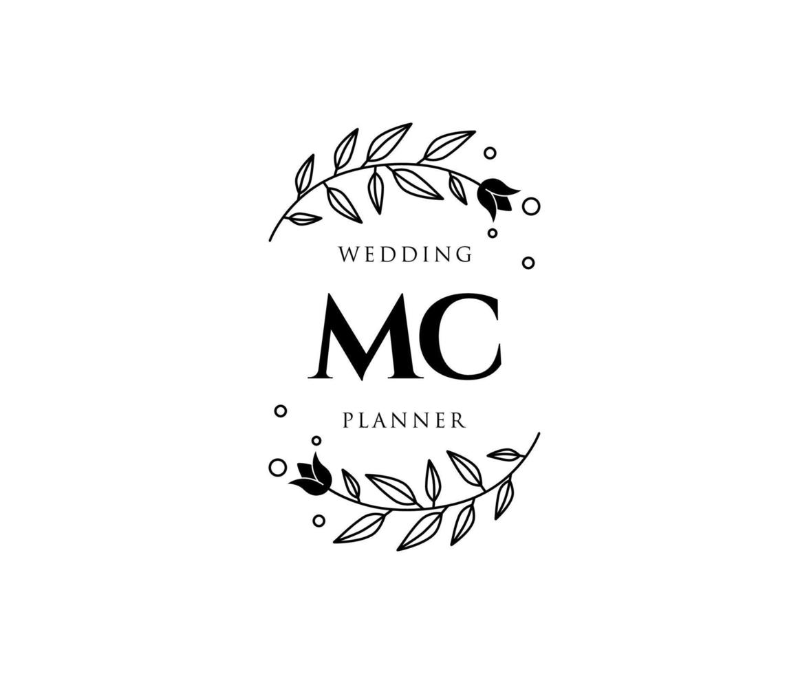 mc letras iniciais coleção de logotipos de monograma de casamento, modelos minimalistas e florais modernos desenhados à mão para cartões de convite, salve a data, identidade elegante para restaurante, boutique, café em vetor