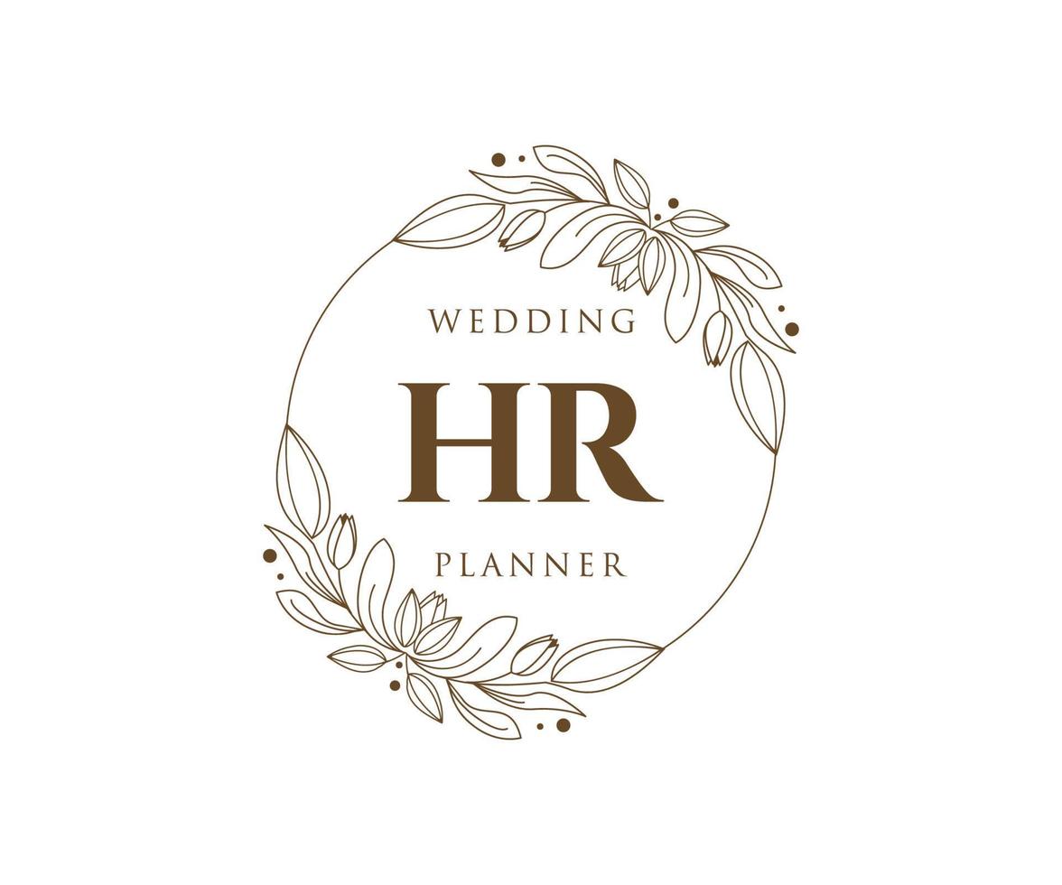 coleção de logotipos de monograma de casamento de letra inicial hr, modelos modernos minimalistas e florais desenhados à mão para cartões de convite, salve a data, identidade elegante para restaurante, boutique, café em vetor