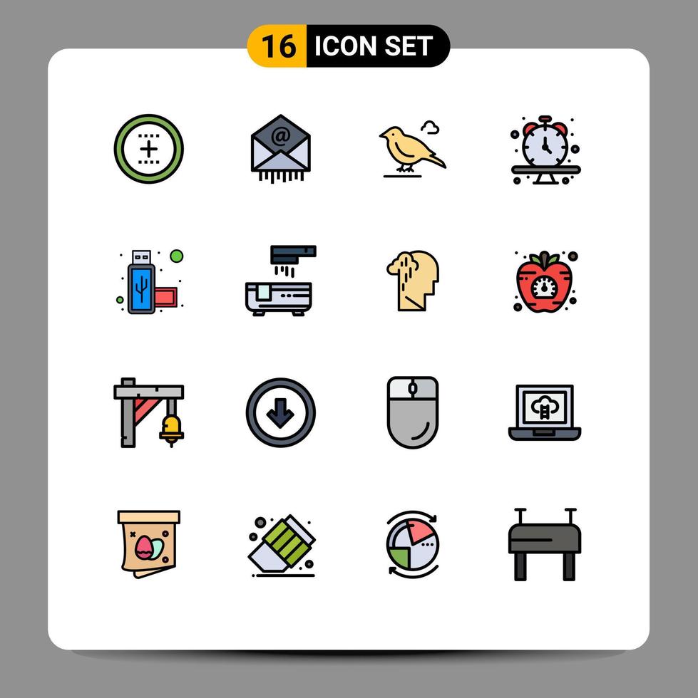 conjunto de 16 sinais de símbolos de ícones de interface do usuário modernos para conexão relógio de pulso agenda de negócios pardal elementos de design de vetor criativo editável