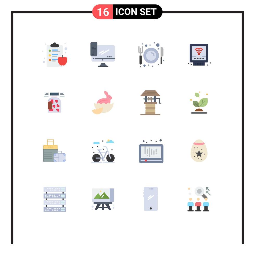 conjunto moderno de 16 cores planas e símbolos, como jarro encanador jantar restaurante mecânico pacote editável de elementos de design de vetores criativos