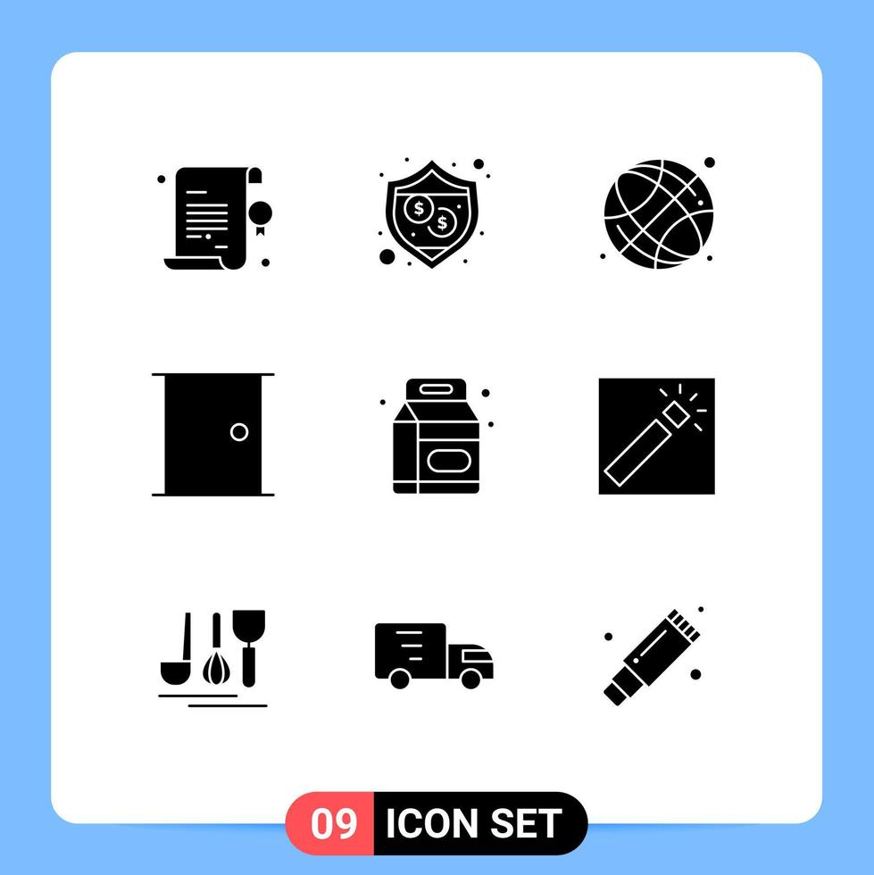 9 interface do usuário pacote de glifos sólidos de sinais e símbolos modernos de elementos de design de vetores editáveis de educação de porta de casa de garrafa
