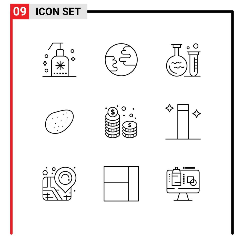 pacote de ícones vetoriais de estoque de 9 sinais e símbolos de linha para investimento pilha balão dinheiro comida editável elementos de design vetorial vetor