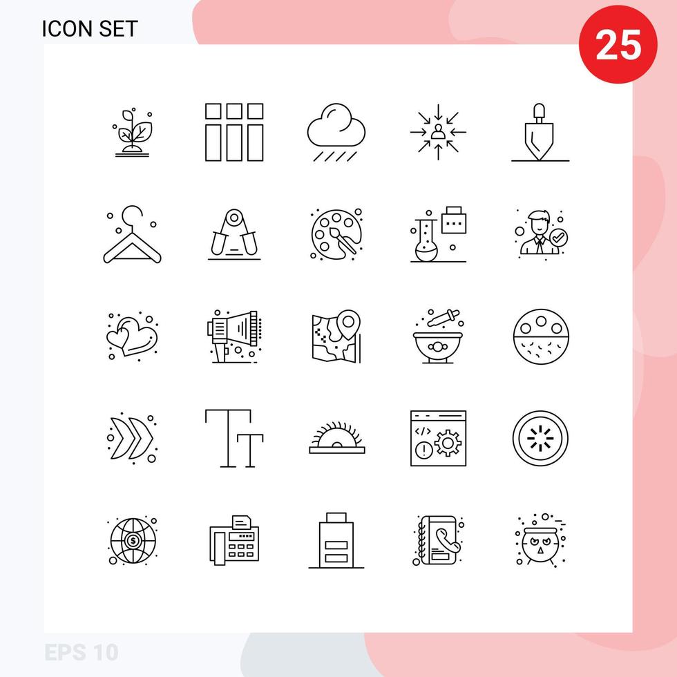 grupo de sinais e símbolos de 25 linhas para seleção de jardinagem nuvem foco escolha elementos de design de vetores editáveis