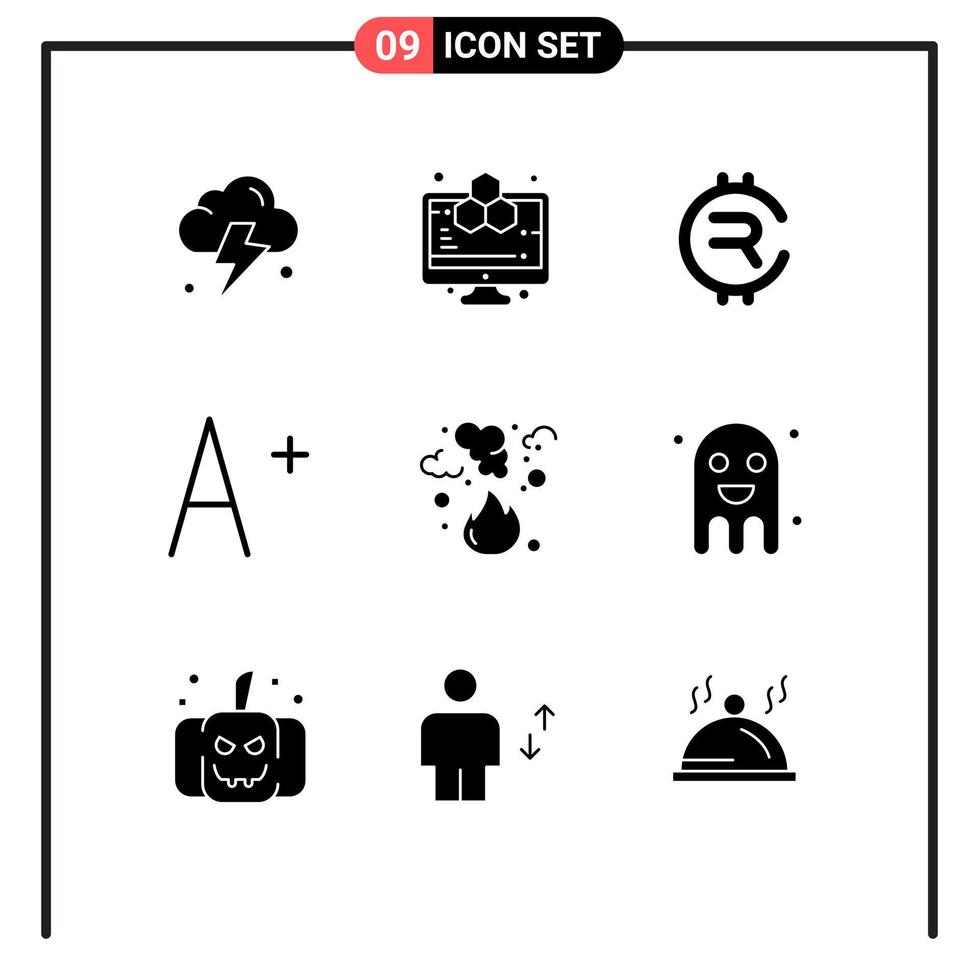pacote de ícone de vetor de estoque de 9 sinais e símbolos de linha para fumaça, lixo, moeda, fogo, aumento de elementos de design de vetores editáveis