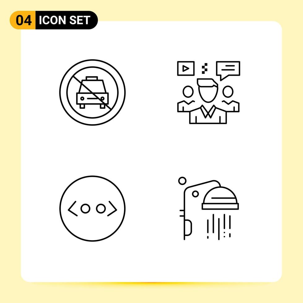 pacote de 4 sinais e símbolos modernos de cores planas de linha preenchida para mídia impressa na web, como grupo de carros, código de discussão editável, elementos de design vetorial vetor