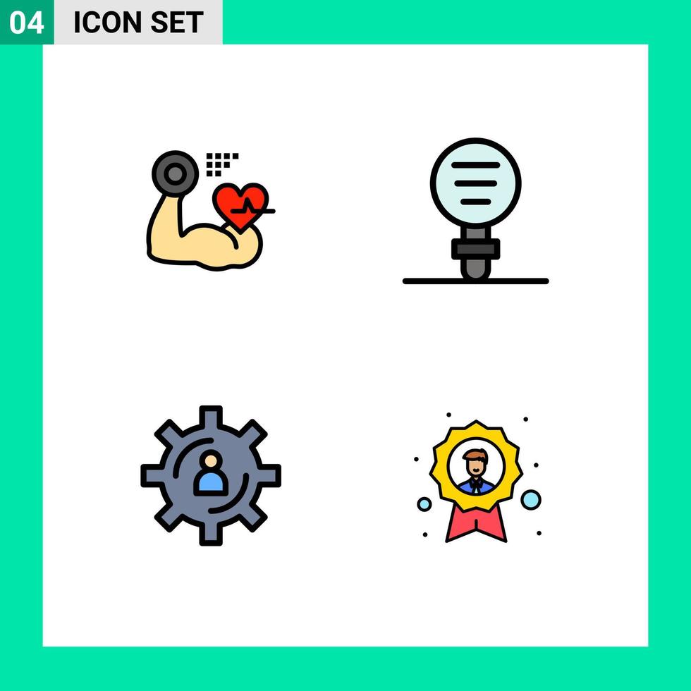 conjunto de 4 sinais de símbolos de ícones de interface do usuário modernos para desenvolvimento de crescimento beat experimento pessoa elementos de design de vetores editáveis