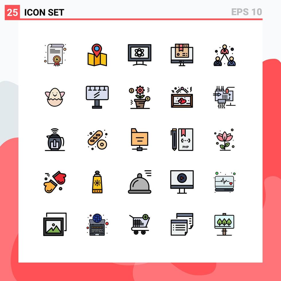 25 interface do usuário linha cheia pacote de cores planas de sinais e símbolos modernos de gerenciamento de ciência de negócios valentine elementos de design de vetores editáveis